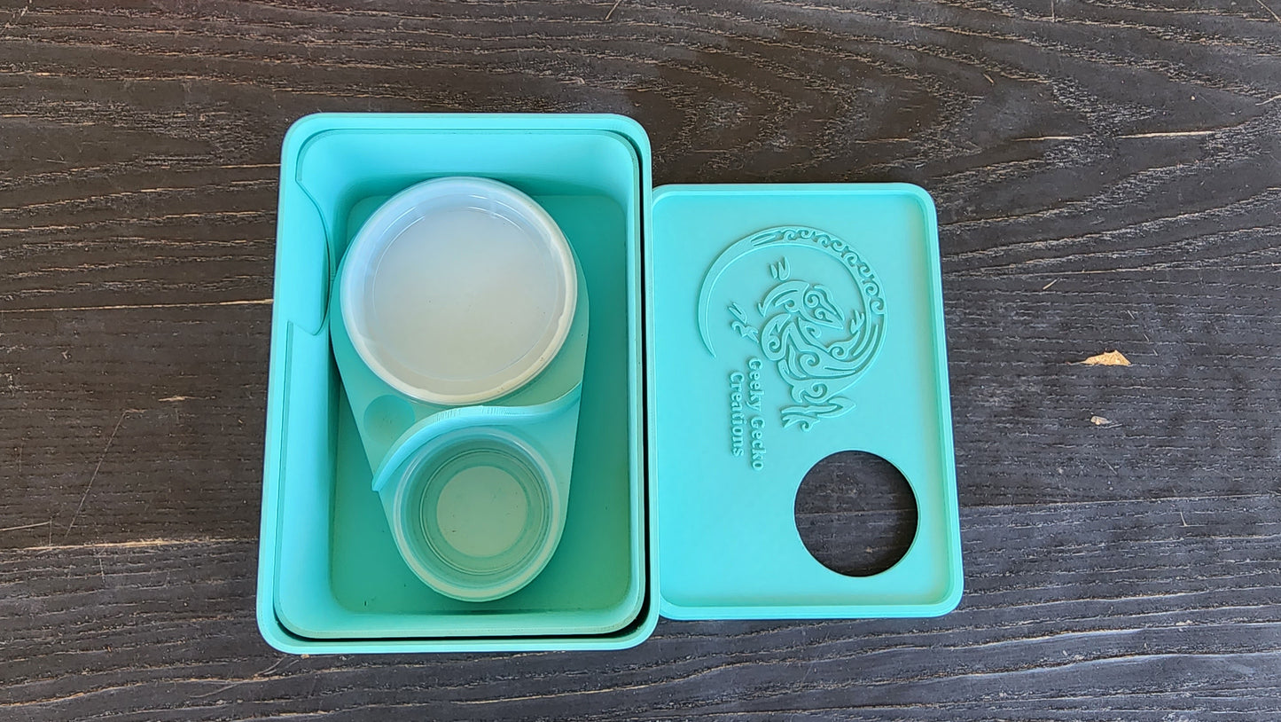 Sky Blue Leopard Gecko humid hide, dry hide, food bowl, calcium, & water dish combo