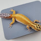Female Inferno Tangerine Bold Cross Hyper Xanthic White & Yellow Red-Stripe Bandit Carrot Tail Leopard Gecko