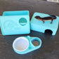 Sky Blue Leopard Gecko humid hide, dry hide, food bowl, calcium, & water dish combo