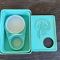 Sky Blue Leopard Gecko humid hide, dry hide, food bowl, calcium, & water dish combo