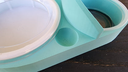 Sky Blue Leopard Gecko humid hide, dry hide, food bowl, calcium, & water dish combo